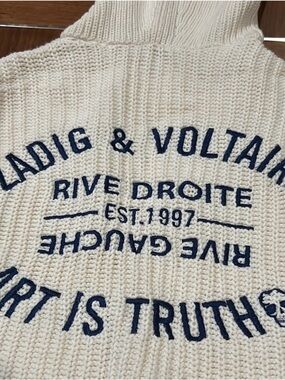 Zadig & Voltaire Cream Turtleneck Sweater with Navy Embroidery